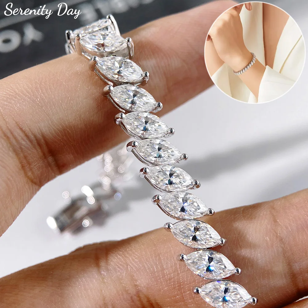 Serenity 4*8mm Marquise Moissanite Tennis Bracelet for Women Men Gift 100% S925 Sterling Silver Sparkling Lab Diamond Hand Chain