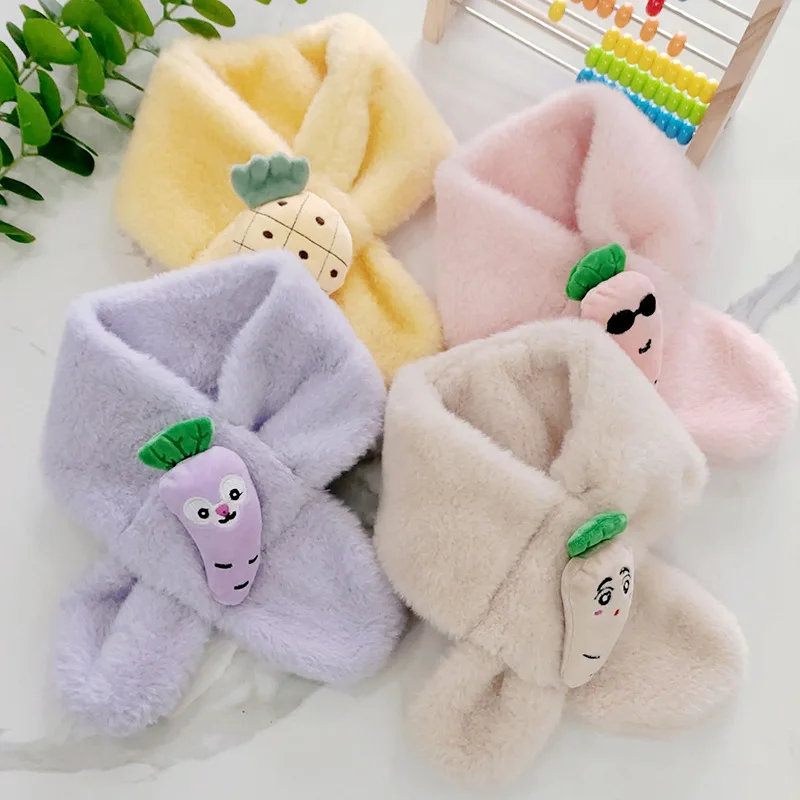 Autumn Winter Soft Plush Children Scarf Cute Cartoon Vegetables Girl Baby Thick Warm Scarf Outdoor Kids Neckerchief Baby Accesso