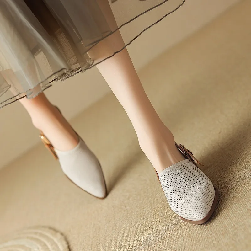Knitted Mesh Bread Top Sandals for Women's Outerwear  Summer New Korean Fashion Versatile Thick Heeled Women's Shoes
