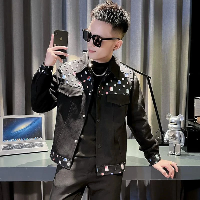 Brand Autumn Korean Spliced Jacket for Men Slim Fit Casual Business Bomber Jacket Men Clothing Lapel Social Streetwear Coat 2023