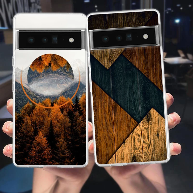 Eco-Friendly Forest Geometry Wood Phone Case - Durable Silicone Soft TPU Clear Cover