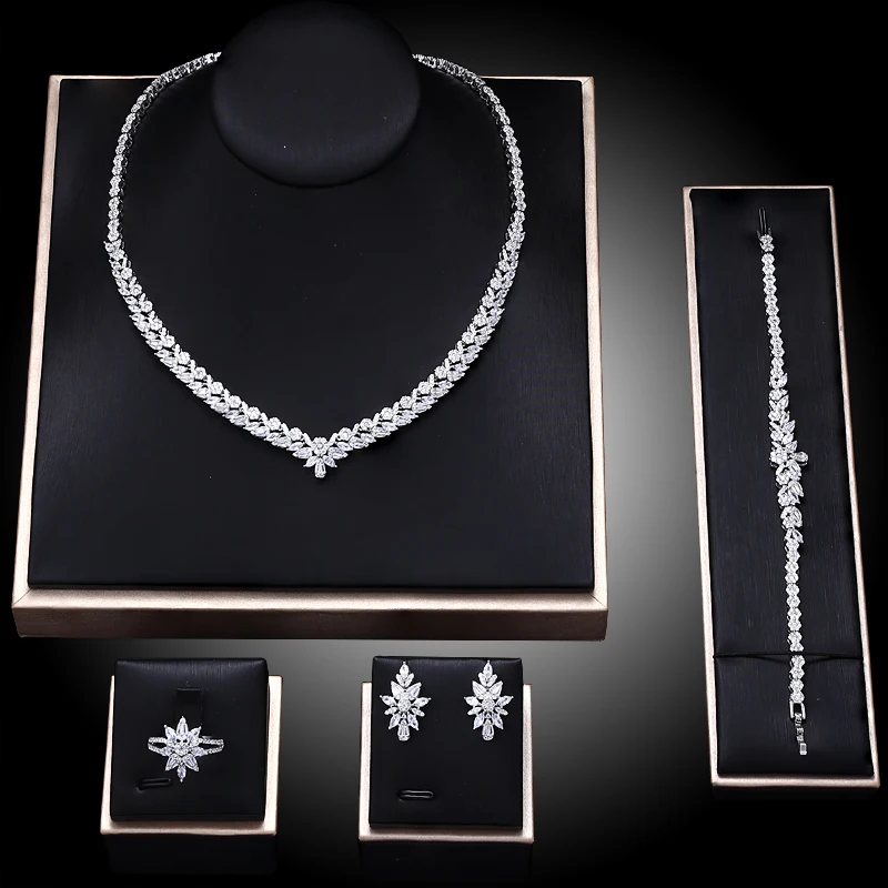 

Famous Brand 4pcs Bridal Zirconia Full Jewelry Sets For Women Party, Dubai Nigeria CZ Crystal Wedding Jewelry Sets