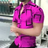 Men's Geometric Lines Solid Color Printed Shirt Short Sleeve Button Comfortable Men's Shirt Hawaii Business Leisure Vacation Top 1