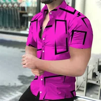 Men's Geometric Lines Solid Color Printed Shirt Short Sleeve Button Comfortable Men's Shirt Hawaii Business Leisure Vacation Top 1