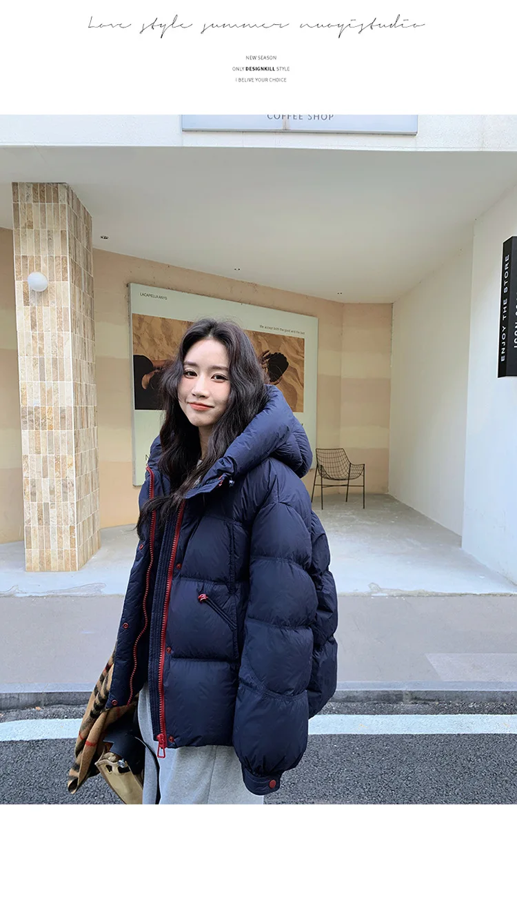 Jacket Korean Thickened Puff Feather Cotton Jacket Women Winter New Loose Warm Fashion Zipper Hooded