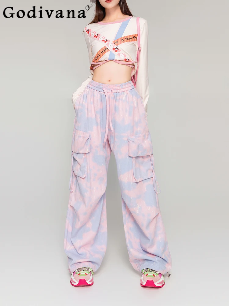 Camouflage Cargo Pants  2024 Spring Summer American Fashion Elegant All-Match Wide Leg Trousers Loose Mop Pants for Women's