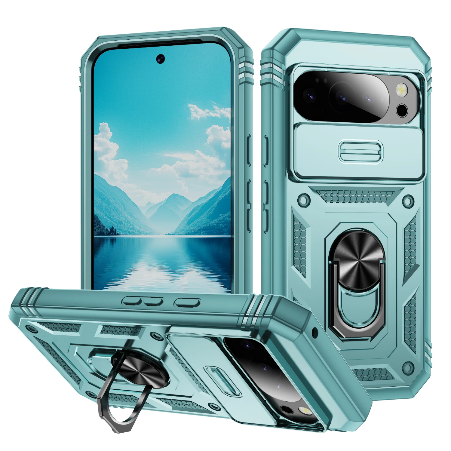 Durable Shockproof Armor Phone Case with Kickstand & Slide Camera Protection
