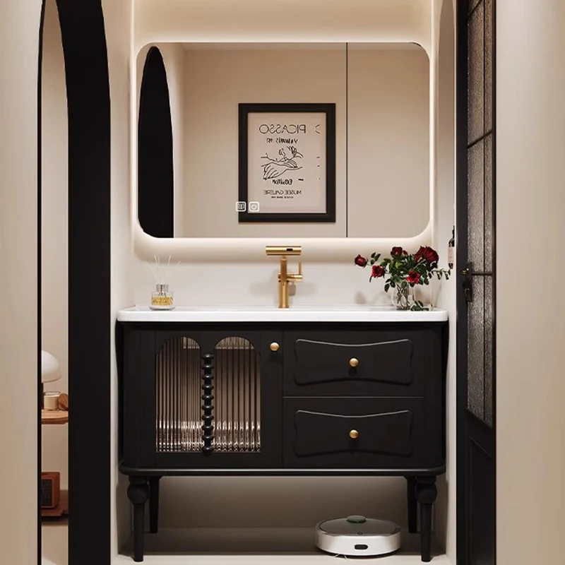 Drawer French Cabinet Vintage Vanity Wall Vertical Luxury Organizer Bathroom Mirror Storage Sink Szafka Bathroom Furniture
