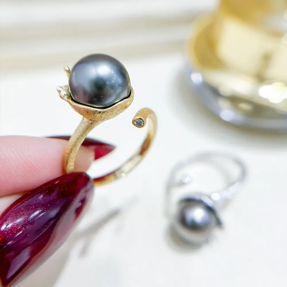 

DIY Pearl Ring Accessories S925 Sterling Silver Ring Empty Holder Fashion Gold Silver Jewelry Fit 9-12mm Circle Z393