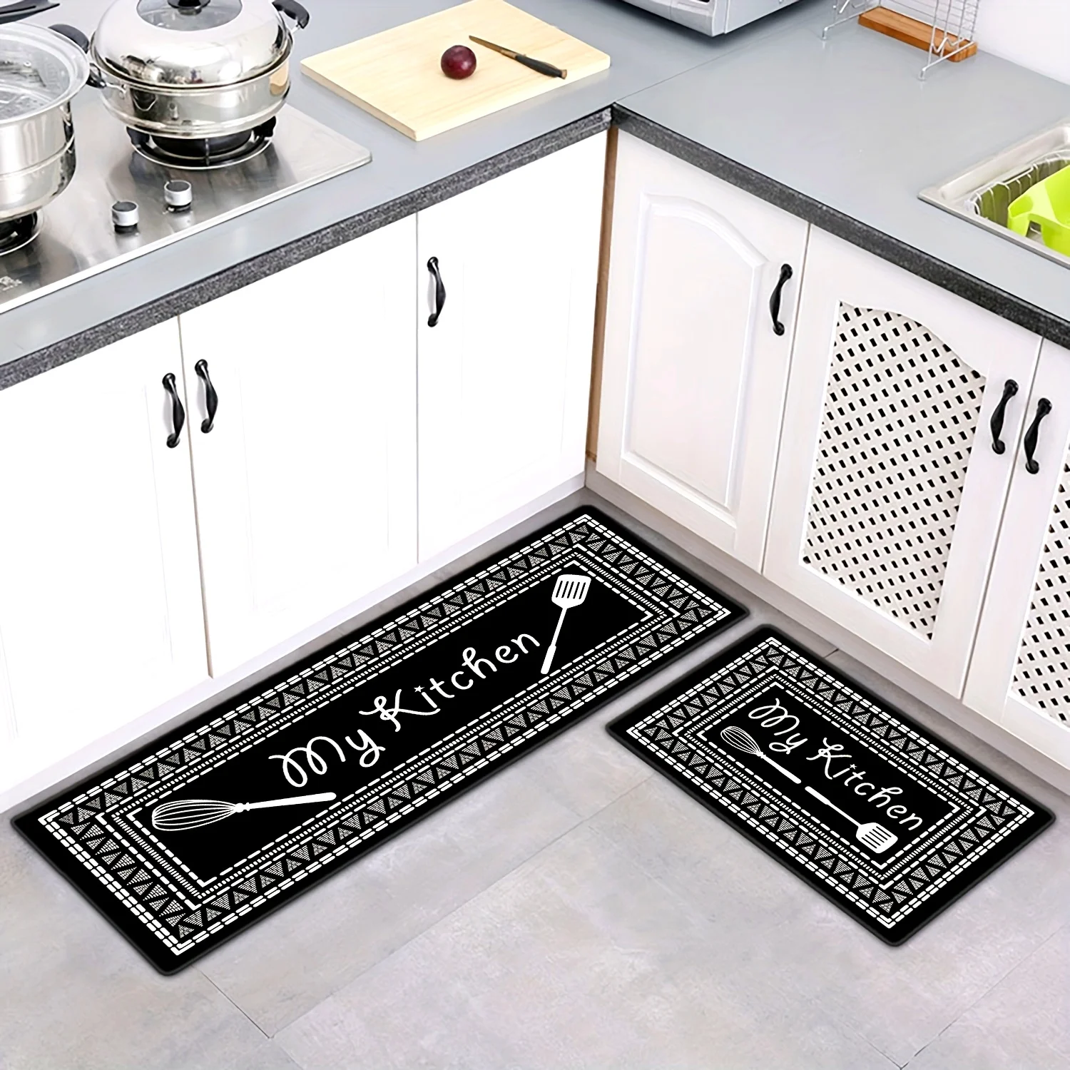 Geometric Pattern Kitchen Hallway Carpet Mat Rug Home Decoration Black ...