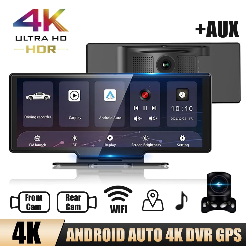 

10.26" Touch Screen Car Dash Cam Front And Rear Cameras 4K+1080P For WiFi CarPlay&안드로이드 오토 DVR GPS 24H Parking Driving Recorder