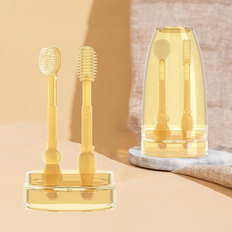 

Food grade super soft silicone baby toothbrush dental glue 0-1 year old tongue coating oral cleaning 1 box 2 combinations