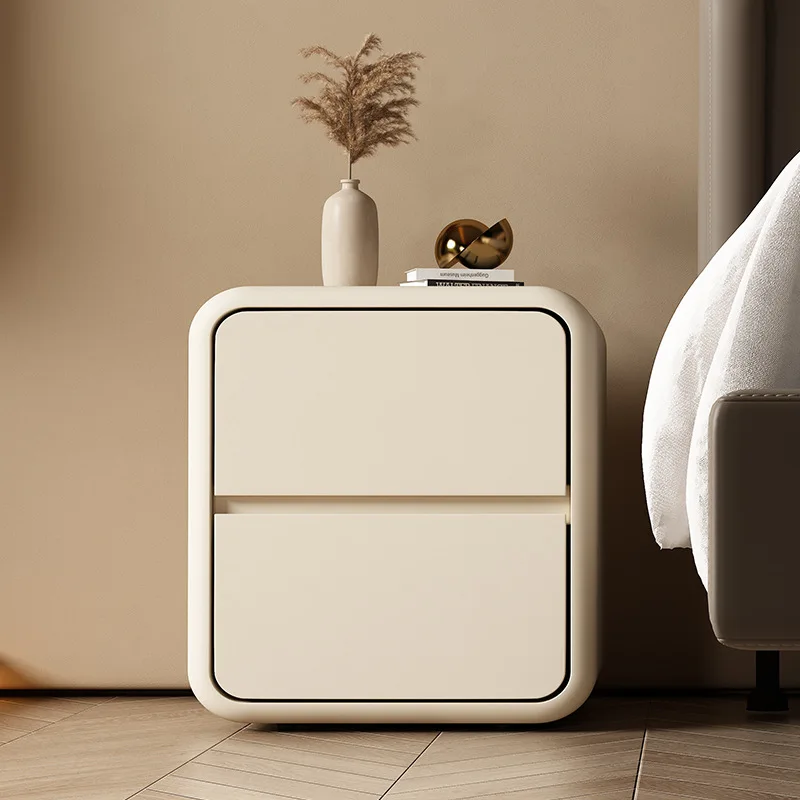 

Internet celebrity cream style painted bedside table ins style small solid wood simple modern storage cabinet