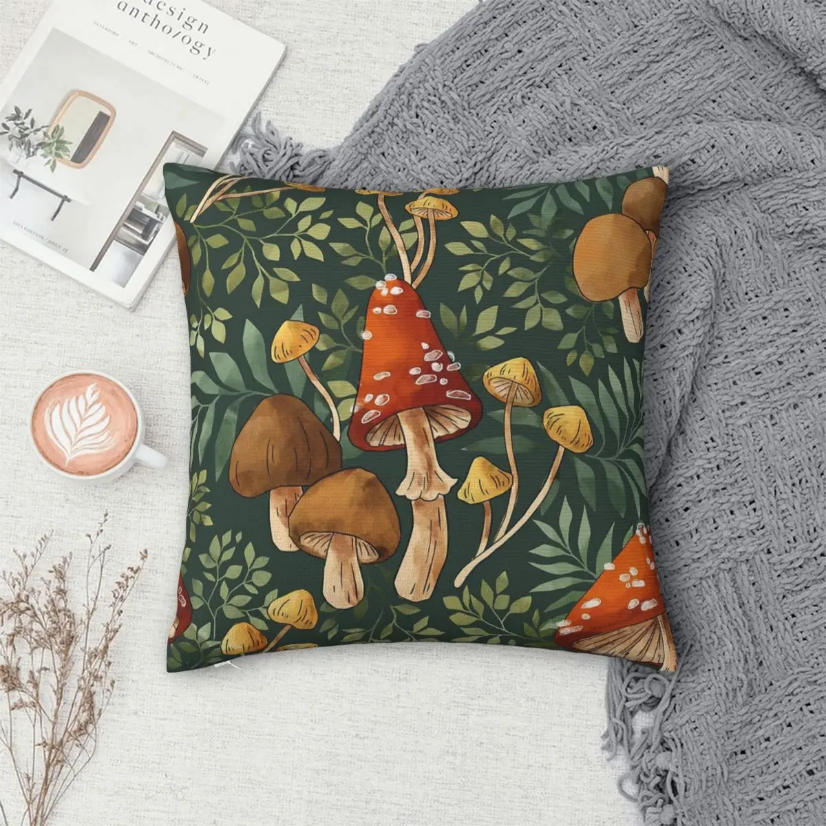

Woodland Mushroom Spray Pillowcase Polyester Pillows Cover Cushion Comfort Throw Pillow Sofa Decorative Cushions Used for Home