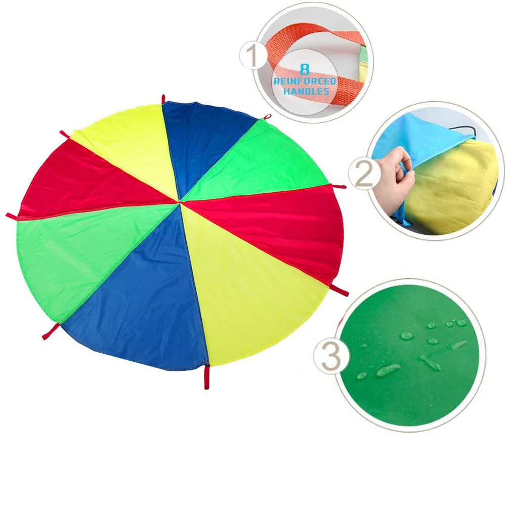 Parachute Play Toy With Handles Outdoor Team Game Waterproof Umbrella Toy Development Training For Children Rainbow Parachute