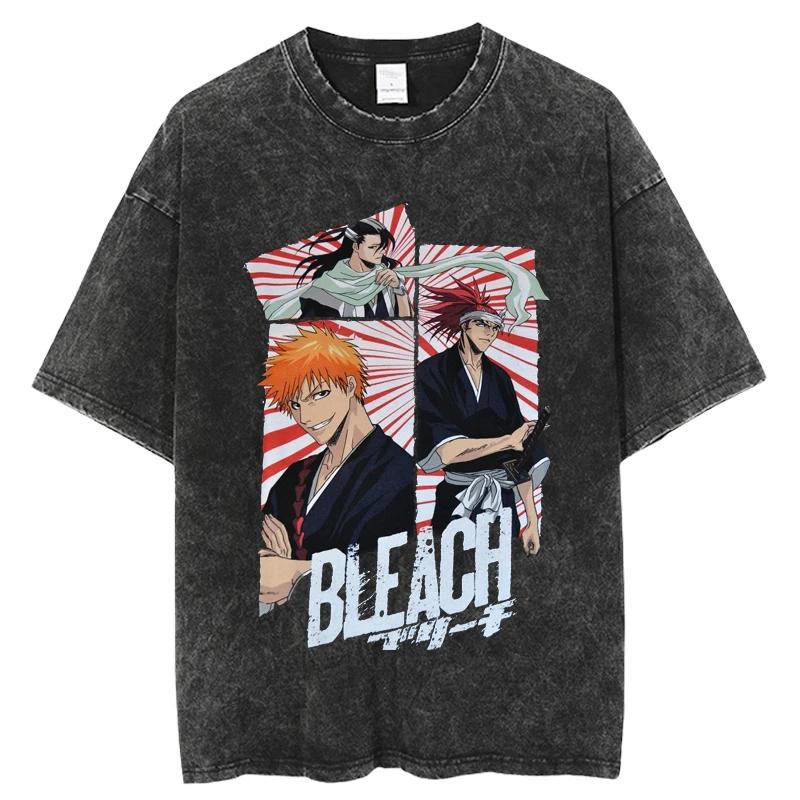 

Anime Bleach Print Oversized Washed T-shirt Streetwear Harajuku Casual Short Sleeves Ladies Clothing Man Graphic Tops Tee