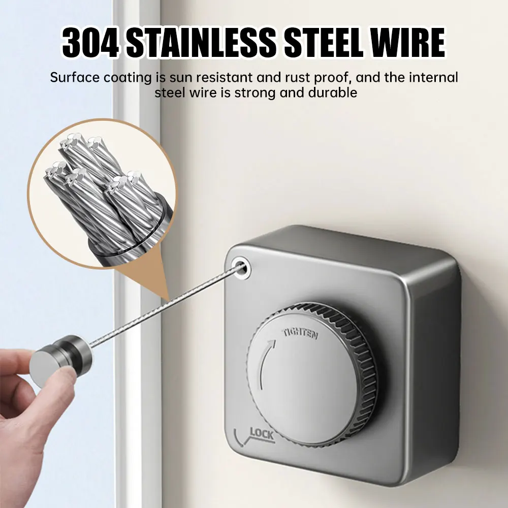 Stainless Steel Retractable Clothesline Non-Sagging Clothes Line Indoor Outdoor Heavy Duty Extendable Washing Line Space-Saving 3