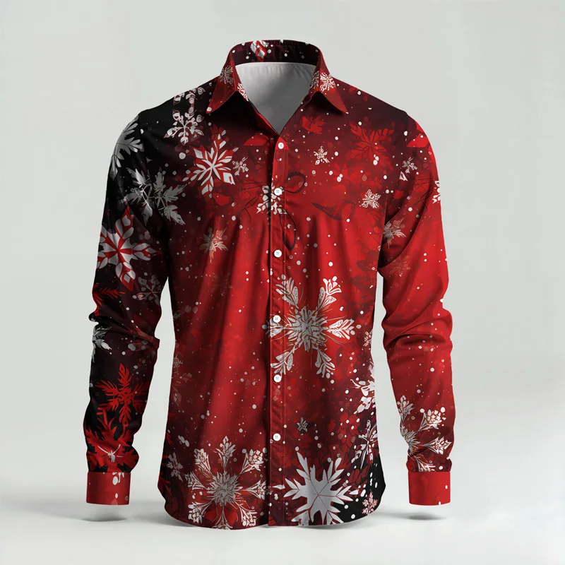 2025 Spring Summer Men Shirt Set Christmas Print Fashion Gingerbread Man Two Piece Set Mens Snowman Lightweight Party Long Sleev_voghion.com