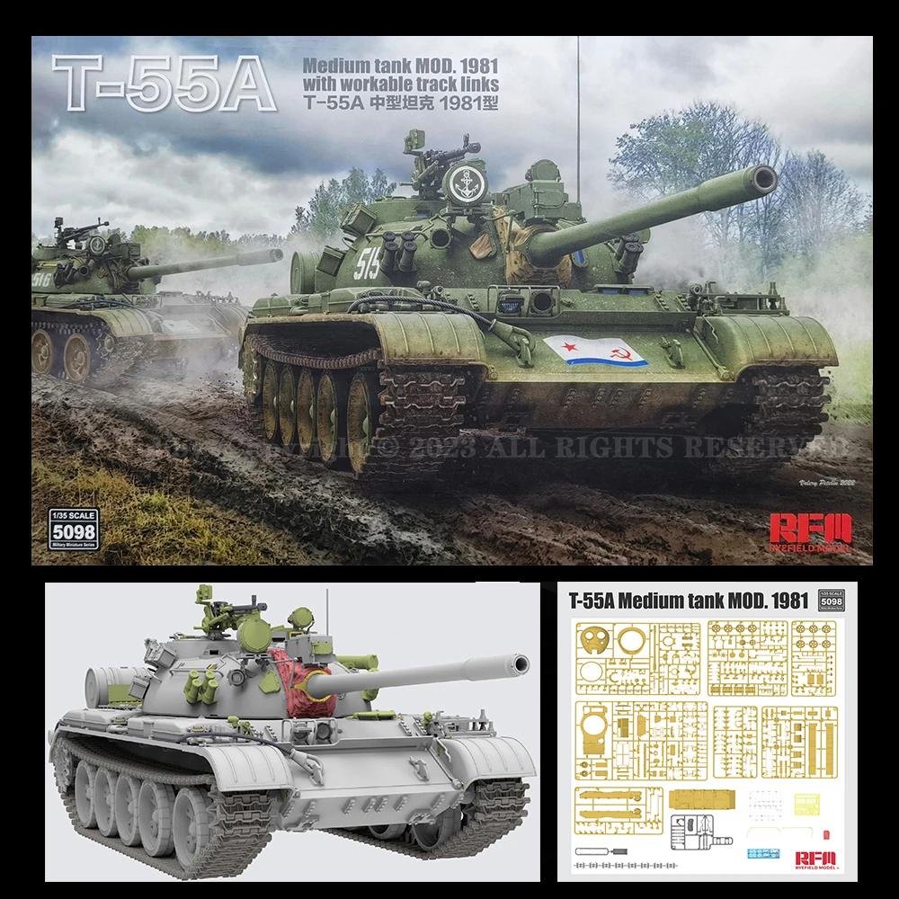 RFフィールドモデルRyefield rfm RM 5098 1/35 T 55A中型タンクモデル1981 (プラスチックキット ...