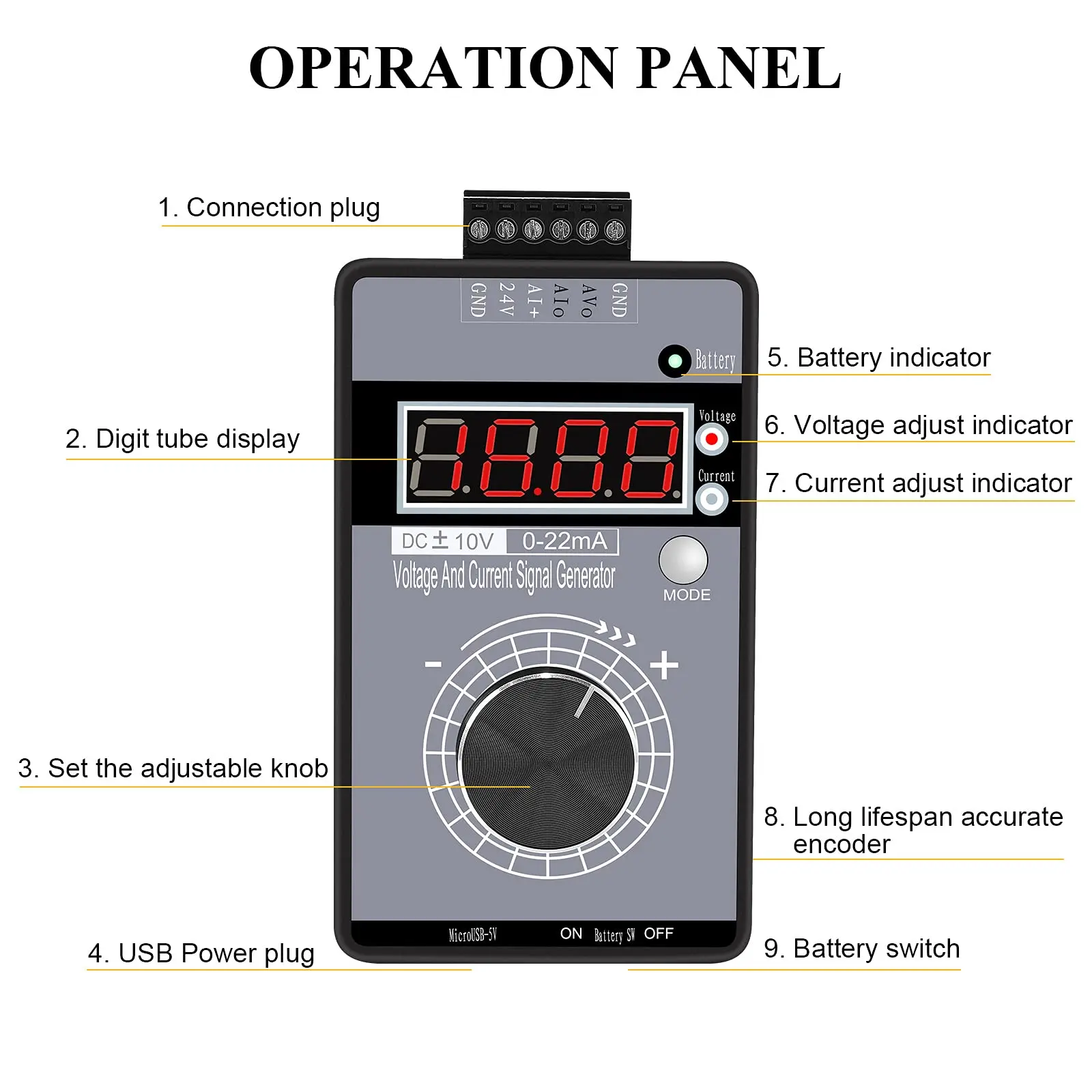 LCD 디스플레이가 있는 미니 조절 가능한 기능 발생기, DC 4-20mA 0-10V 신호 발생기, 전류 전압 아날로그 발생기, USB 전원