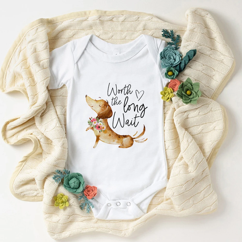 

Worth The Long Wait Newborn Baby Bodysuits Aesthetic Dog Print Infant Clothes Comfy Soft Loose Summer Ropa Bebe Niña Wholesale