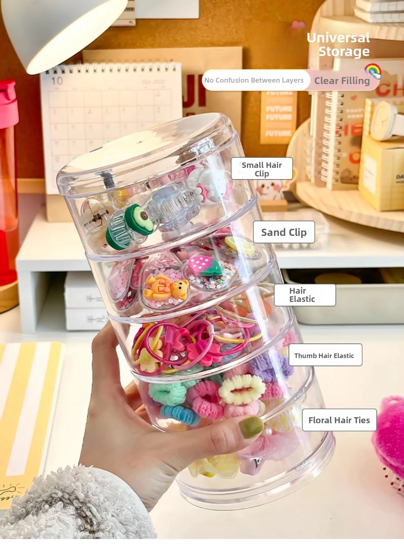 Acryl-Haarschmuck-Organizer-Box für elastische Haarbänder, Haarnadeln, Baby-Kopfschmuck, Aufbewahrungsbox, Kinder-Schmuckkästchen – Detail 3