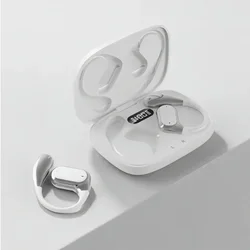 Enhanced Bluetooth Ear Hook Earbuds - HiFi Stereo Wireless Headphones with LED Display and Long Battery Life (White)