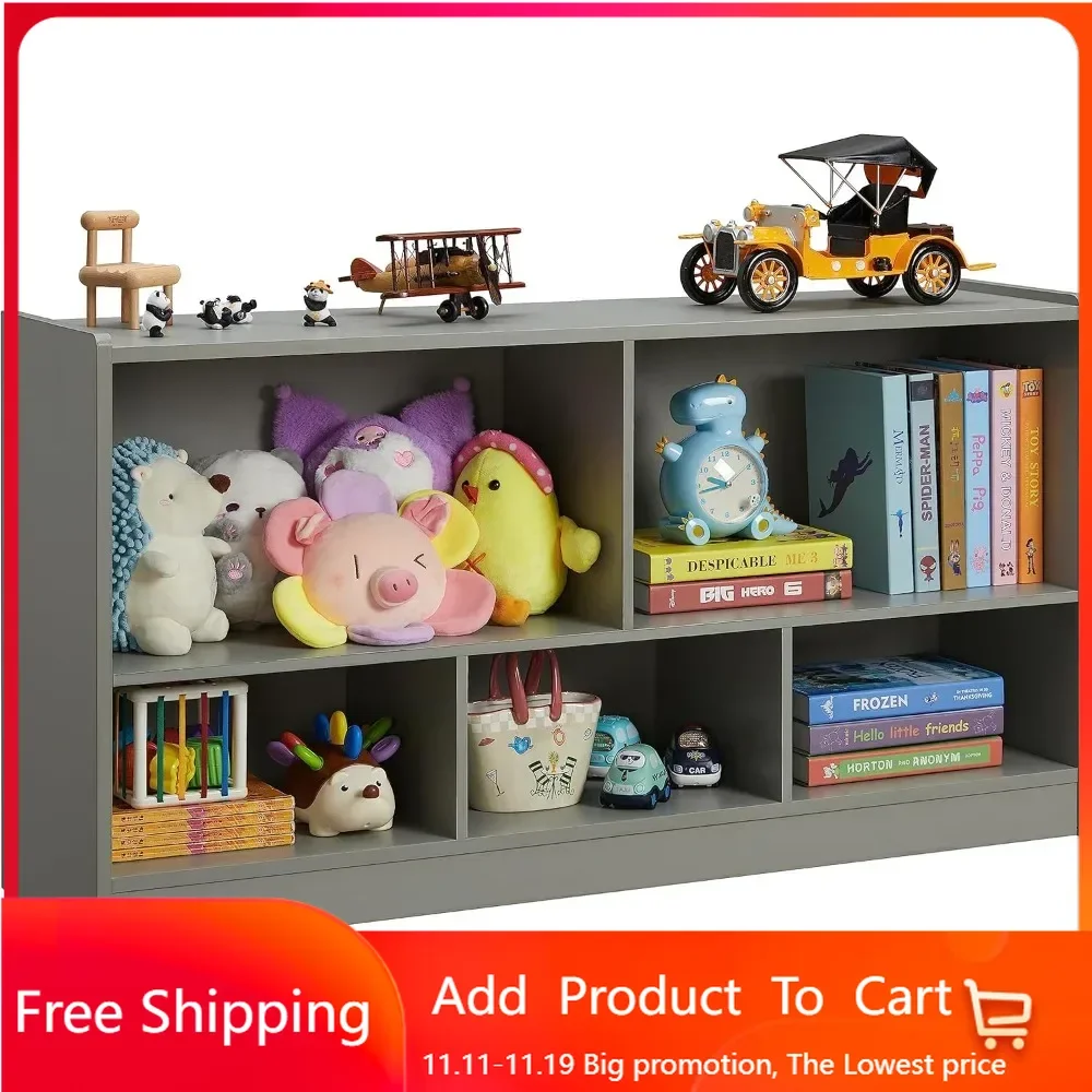 Kids Toy Storage Organizer, 5-Section Storage Cabinet for Organizing Books Toys, Wooden Bookshelf Daycare Furniture