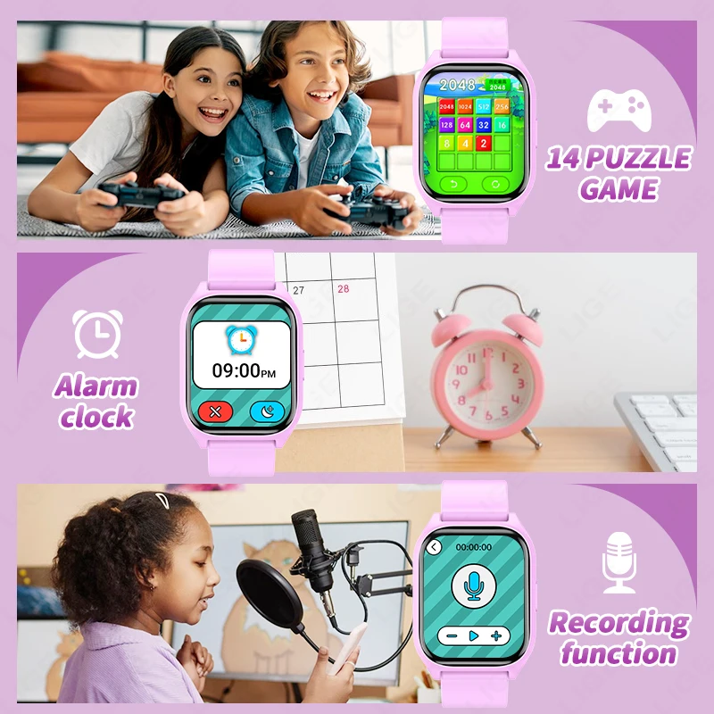 LIGE Children's Smartwatch Kids Watch Intelligence Learning Puzzle Game Sound Recording Smart Watches Alarm Clock Birthday Gift