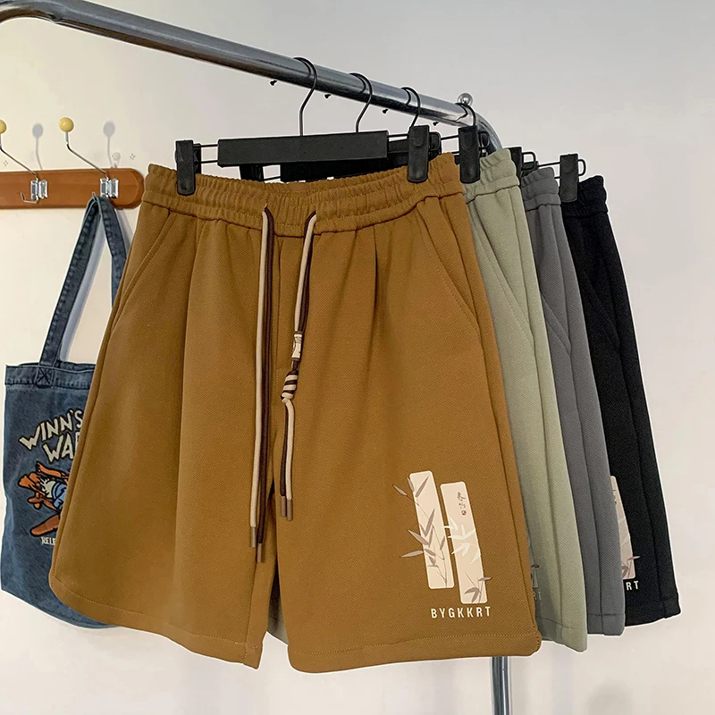 Japanese Style Men Shorts Bamboo Leaf Print Shorts Breathable comfortable sports jogging trousers Summer New Short Pants