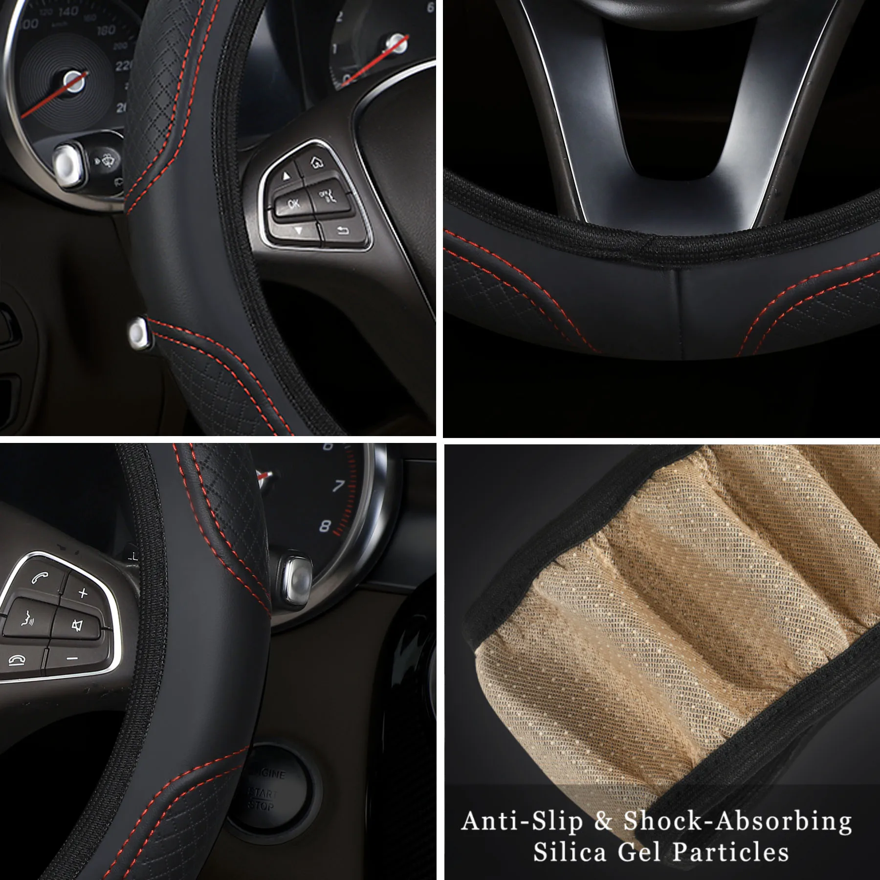 Steering Wheel Cover Car without Inner Ring Soft PU Leather Embossed Three-dimensional 37-38CM Car Accessories