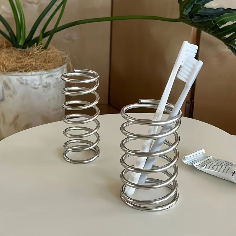 Stainless Steel Spiral Desk Organizer Multifunctional Hollow Pen Holder Bathroom Toothbrush Rack Home Countertop Accessory