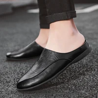 Summer Men Shoes Casual Fashion Mens Loafers Genuine Leather Half Slipper Breathable Slip on Lazy Driving Shoes Men - Image 3