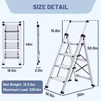 4-Step Folding Ladder with Retractable Handgrip, Anti-Slip Wide Pedals, Aluminum Safety Stool for Household Use, 330lbs Capacity 6