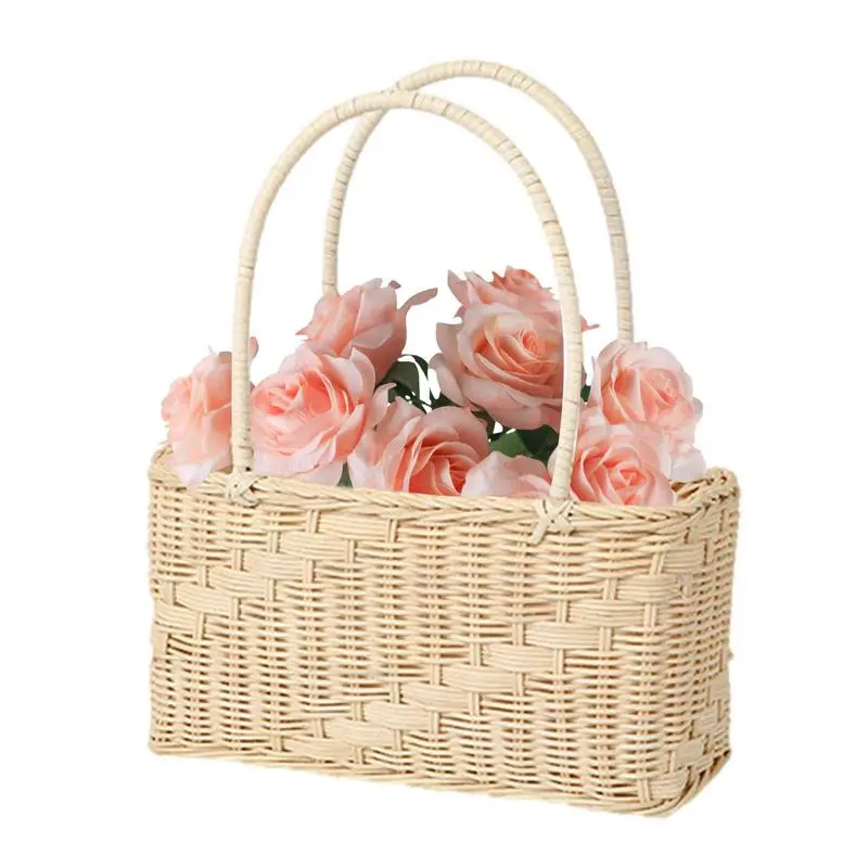 

Handmade Flower Wood Weave Basket Wedding Decor Organization Basket For Party, Living Room, Wedding, Balcony, Holiday Party