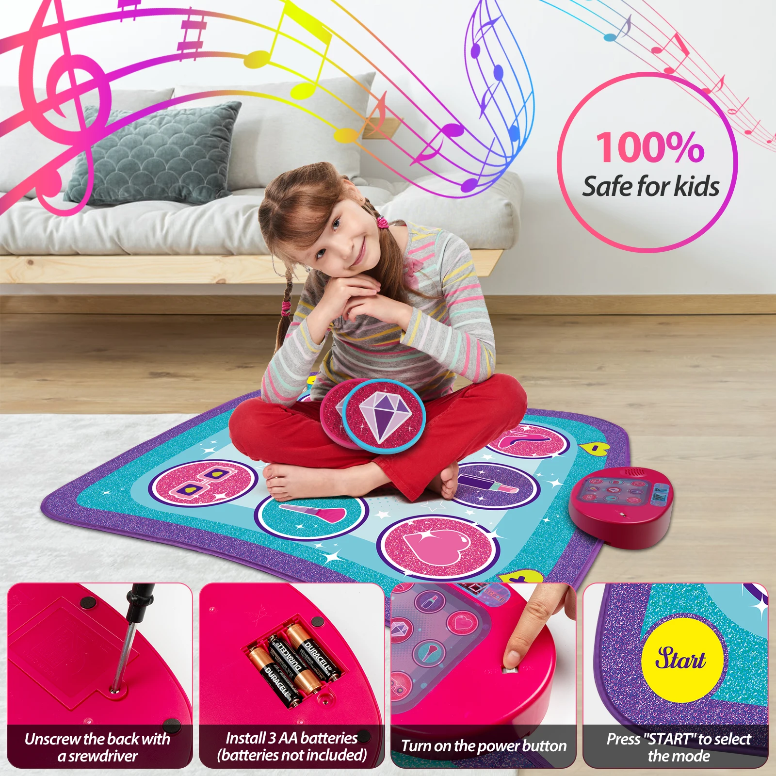 Dance Mat, Gifts Toys for Girls 3 4 5 6 7 8 Years Old, Frozen Theme Toys, Dance Pad with 7 Game Modes, 5 Challenge Levels