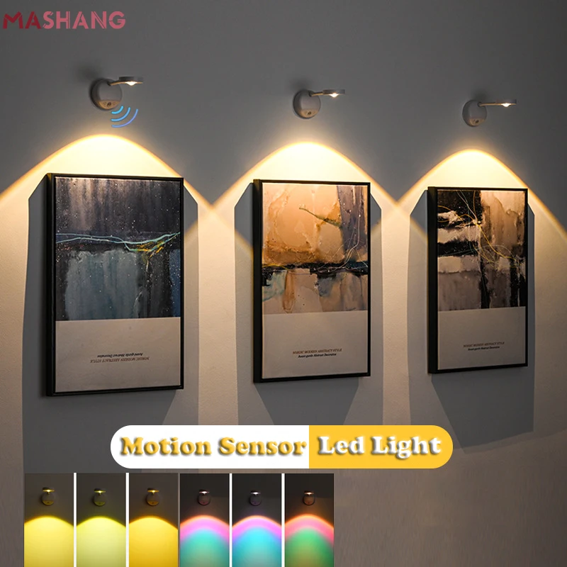 

Led Motion Sensor Wireless Usb Rechargeable Night Light Stepless Dimming Atmosphere Wall Lamp for Mural Cabinet Bed Room Decor