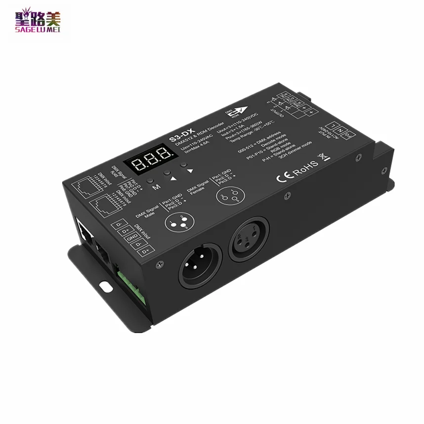 

S3-DX 3 Channel High Voltage 110V -220V AC LED Strip DMX Decoder with RF 3CH RDM Controller XLR3 and RJ45 For AC RGB LED Lights