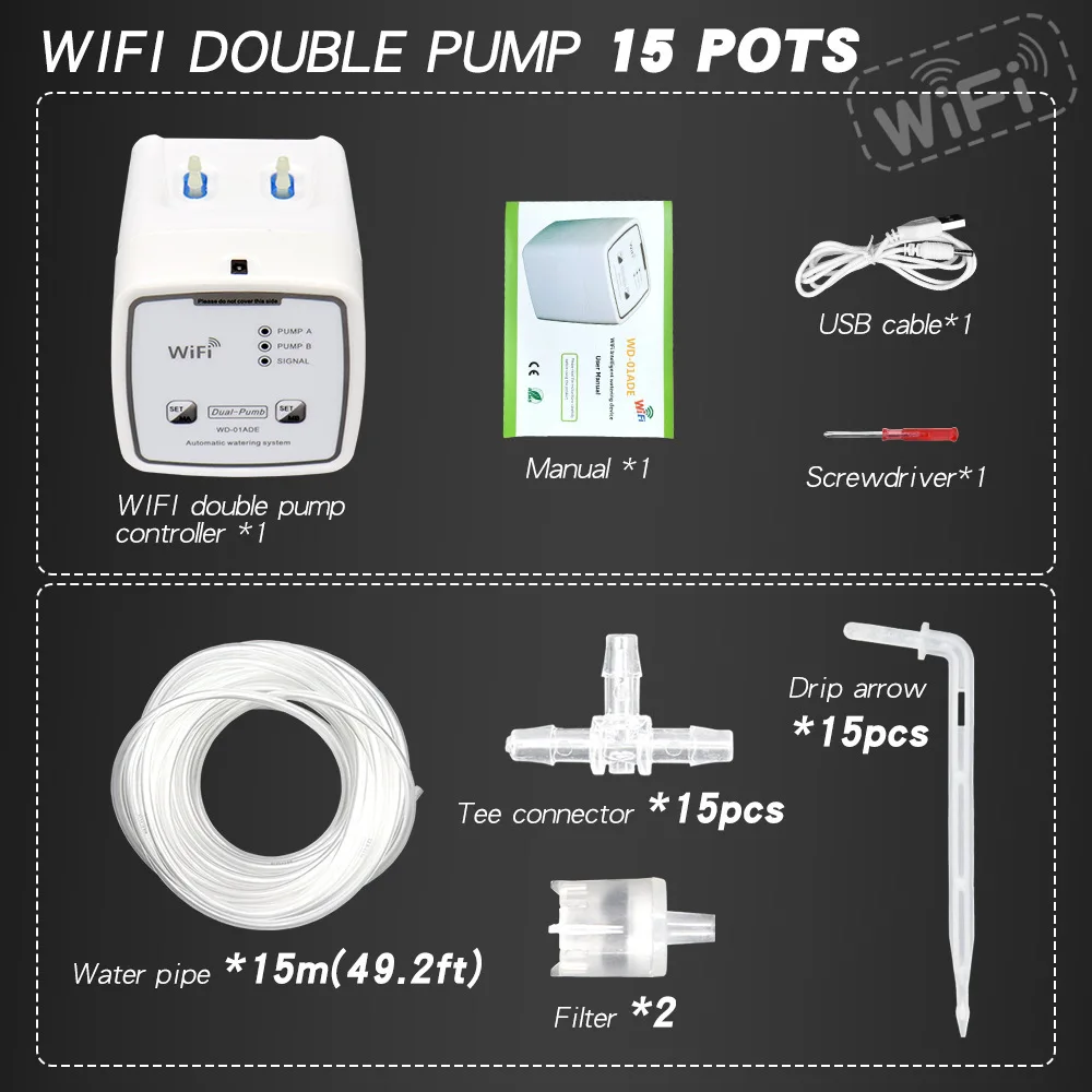 Double Pump Garden Wifi Control Watering Device Automatic Water Drip Irrigation Watering System Kit WIFI Mobile APP Control 