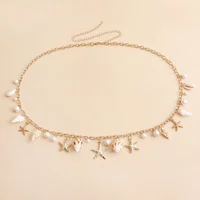 Bohemian Summer Beach Shell Waist Chain, Imitation Pearl Starfish Conch Jewelry,Seaside Waist Accessory for Women 4