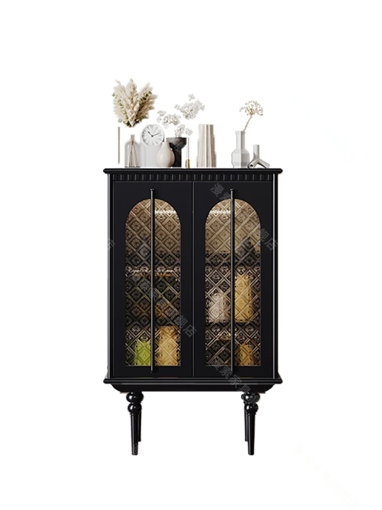 

Solid Wood Induction Lamp Glass Door Wine Cabinet Household Entrance Cabinet