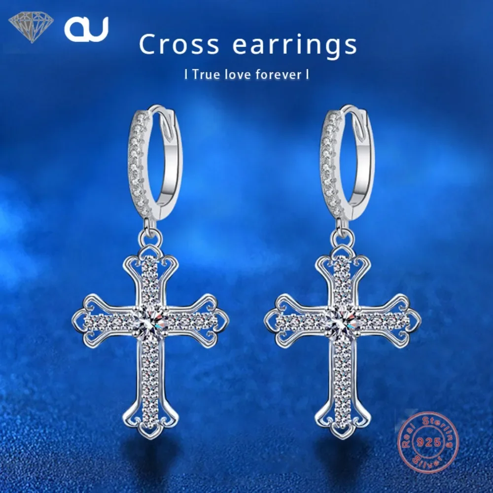 

925 Sterling Silver Earrings for Women D Color Moissanite Original Charm Hoop Earrings Pave Fine Engagement Anniversary Jewelry