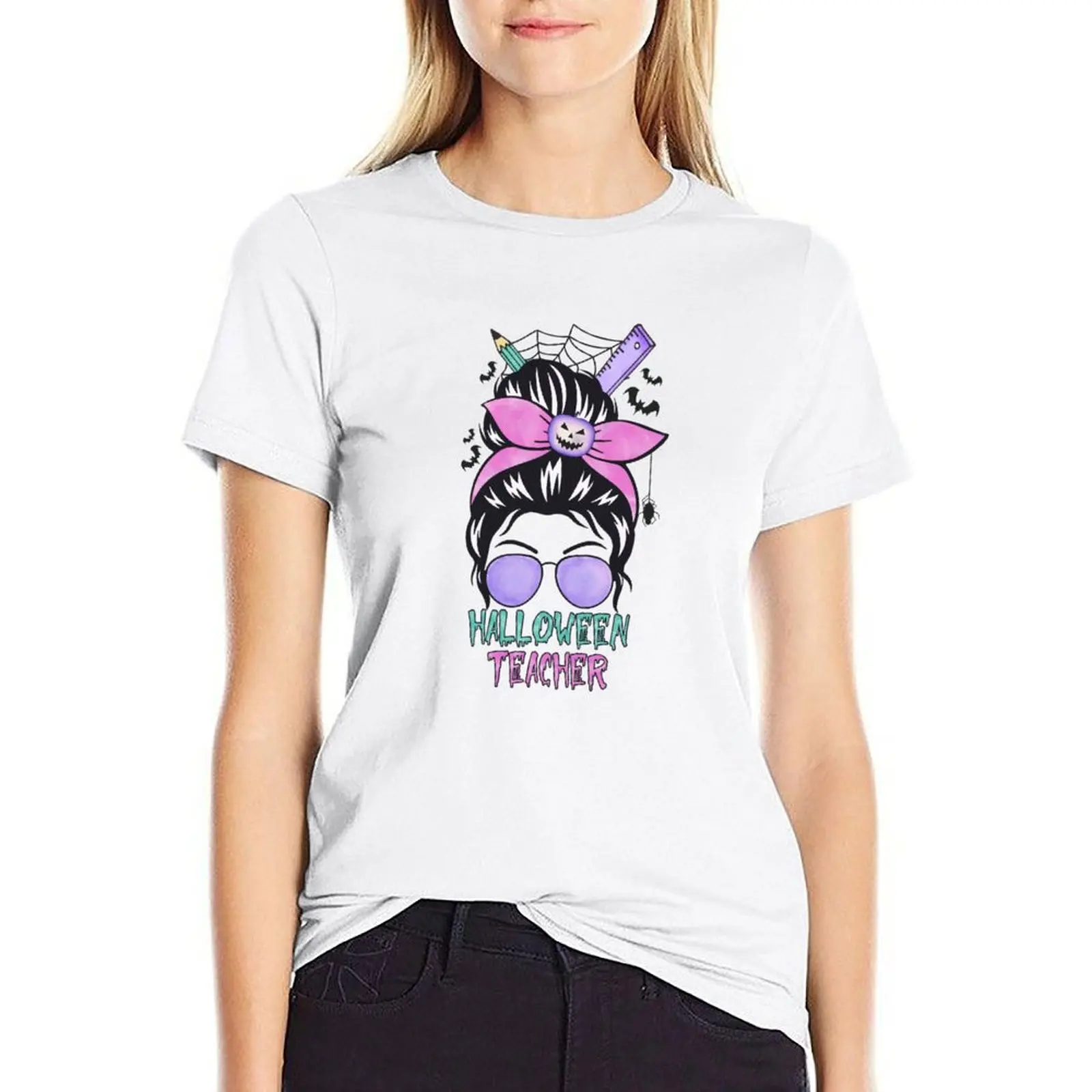 Halloween Pumpkin Teacher T-shirt lady clothes summer clothes cute clothes funny t shirts for Women