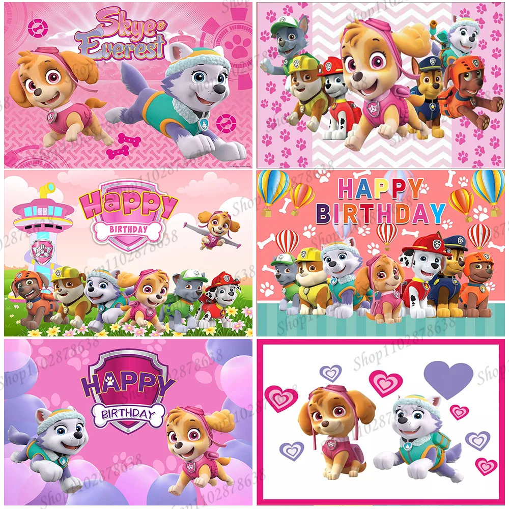 Paws Patrol Skye Everest Tema Sfondo Decorazione Ragazze Kid Birthday Party Background Photography Pink Dog Banner Photo Studio