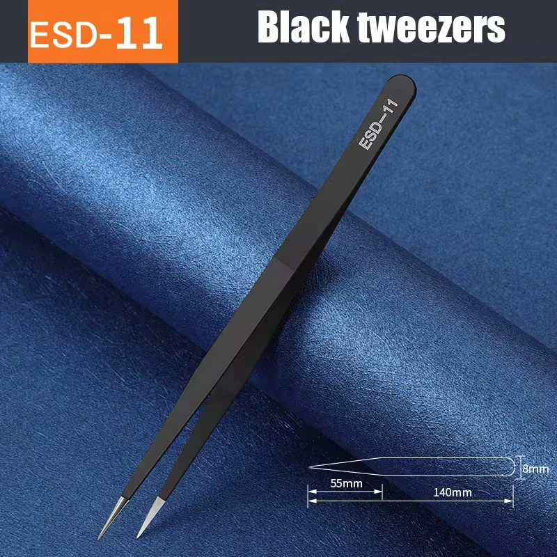 Schwarz esd anti statische Edelstahl pinzette Präzisions wartung Industrie reparatur Home Working Modell Herstellung Handwerkzeuge Set – Detail 2
