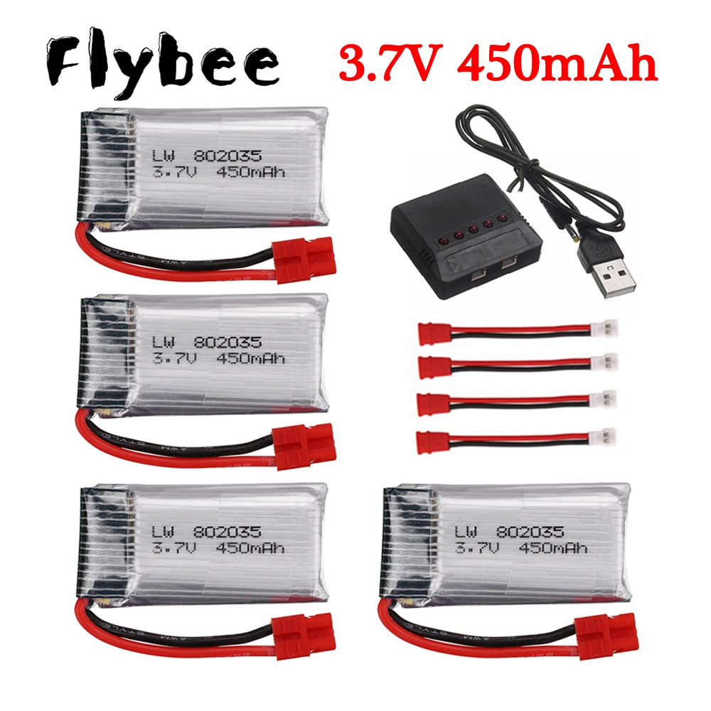 

3.7V 450mAh Lipo Battery with 5-in-1 charger For SYMA X15 X5A-1 X15C X15W RC Quadcopter Parts 3.7 V 450 mAh RC Drone Battery