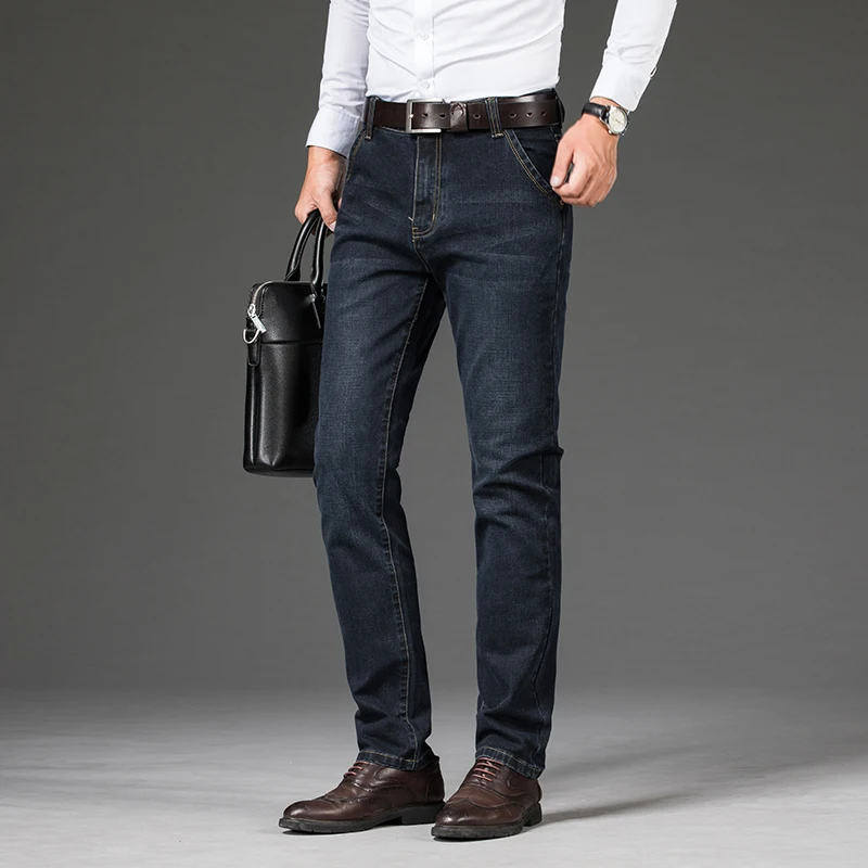 Classic Cotton Jeans Men Straight Business Denim Pants Brand Stretch Slim Trousers for Man Plus Size 35 40 42 44 46