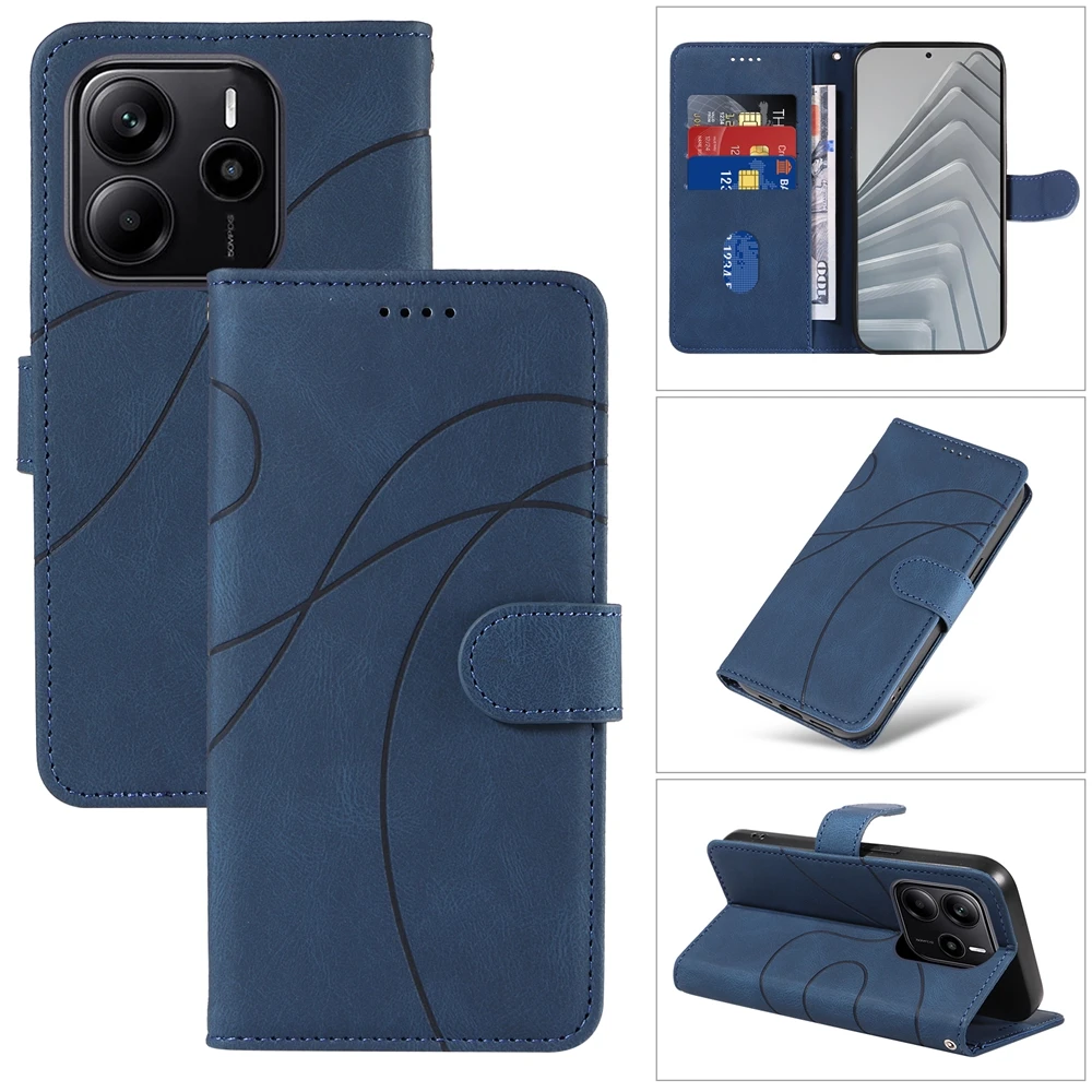 Magnetic Leather Wallet Flip Case with Curve Line Shockproof Design