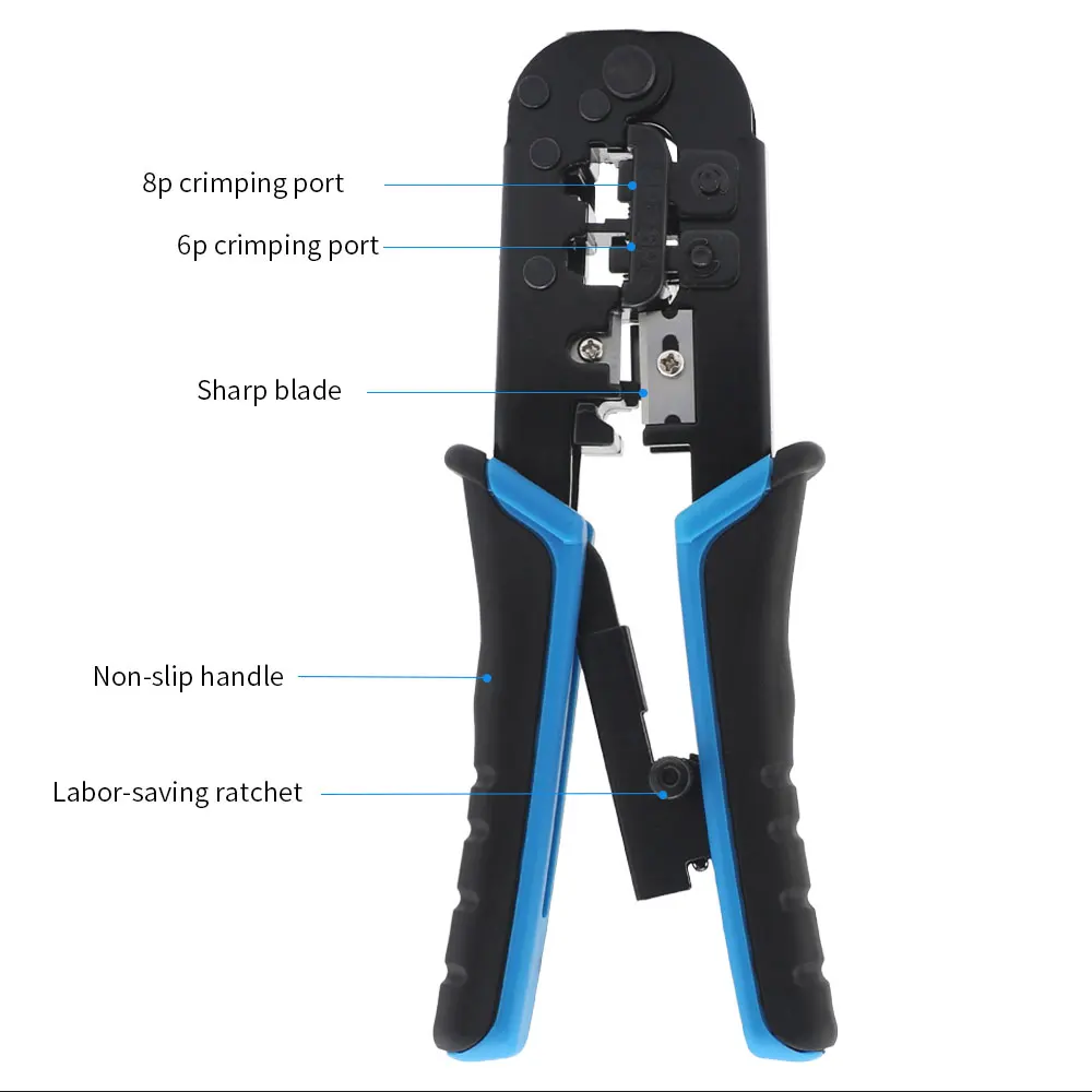RJ45 Crimping Tool Kit Ethernet Crimp Set, RJ-11, 6P/RJ-12, 8P/RJ-45 Crimp, Cut and Strip with 20PCS CAT5 CAT5e Connectors