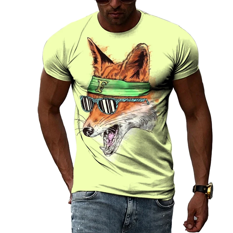 

New Fox 3D Harajuku Print Summer Popular Fashion Personality Hip-hop Style Men's Casual Comfortable Short-sleeved Top T-shirt